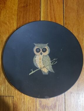 Ash Tray Utility Dish With Gold Owl Motif California Couroc Of Monterey Vintage